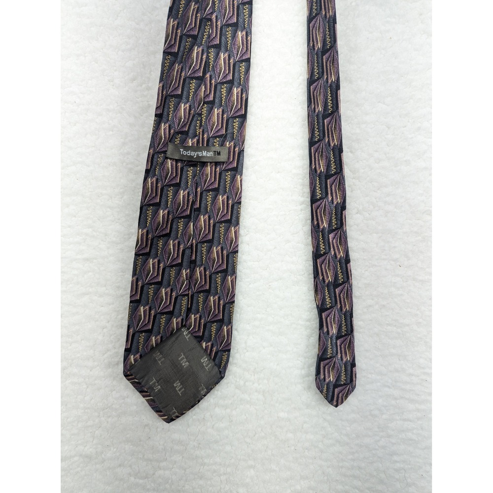 Today's Man‎ TM Silk Necktie Geometric Purple Brown Gold Abstract Pattern